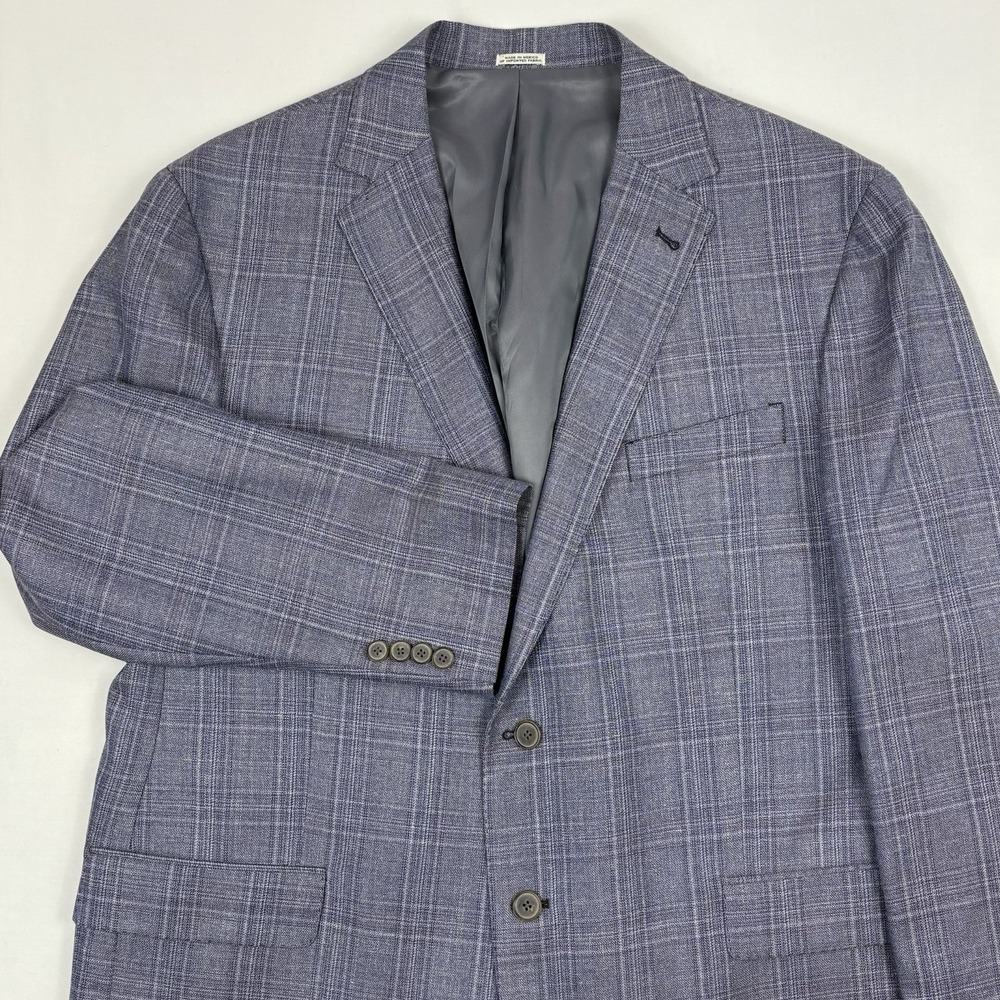 Joseph Abboud Hamilton Soft Wool/Silk/Linen Blend Sport Coat 50L Blue/Gray Plaid